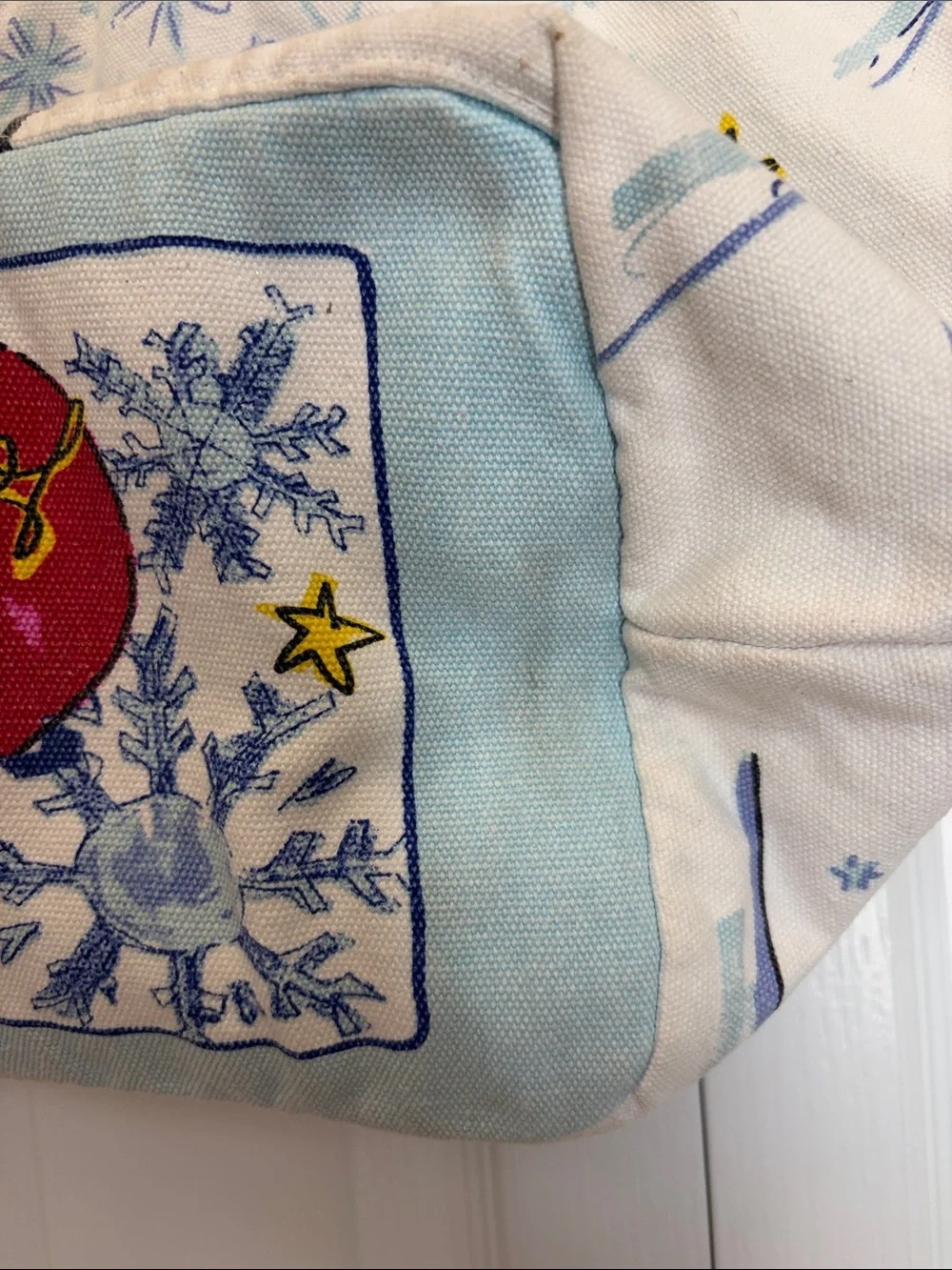 Brighton Happy Holidays Snow Snowman Canvas Tote with Pink Straps